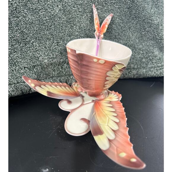 STUNNING Franz Porcelain Butterfly Cup Saucer Spoon New in Box - Picture 1 of 14